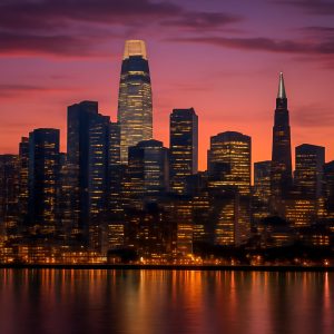 SoMa San Francisco tech district skyline at sunset